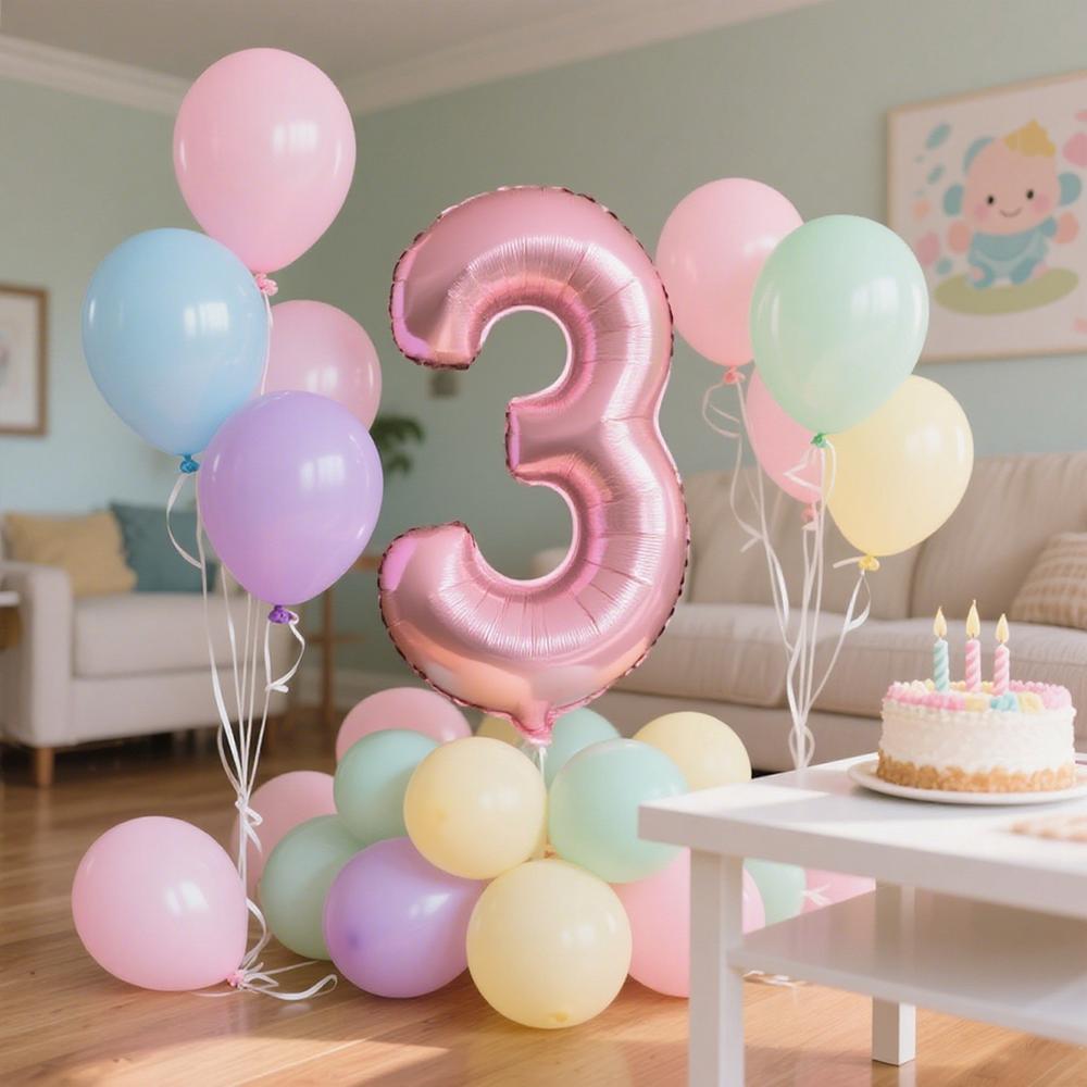 40inch Pink Number Foil Balloons Set Happy Birthday Party Decorations Kids Girl 1-9 Year Old Macaron Colored Balloon