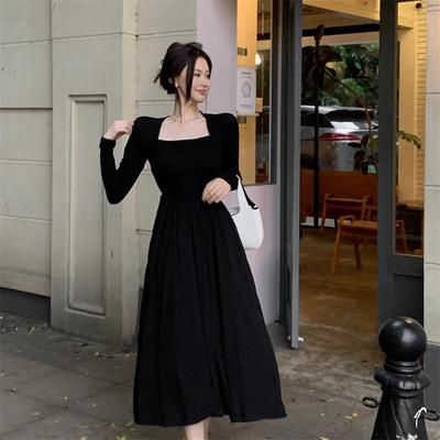 2025 French Style Long Sleeve Square Neck Skirt Dress – New Spring/Autumn Women's Trend