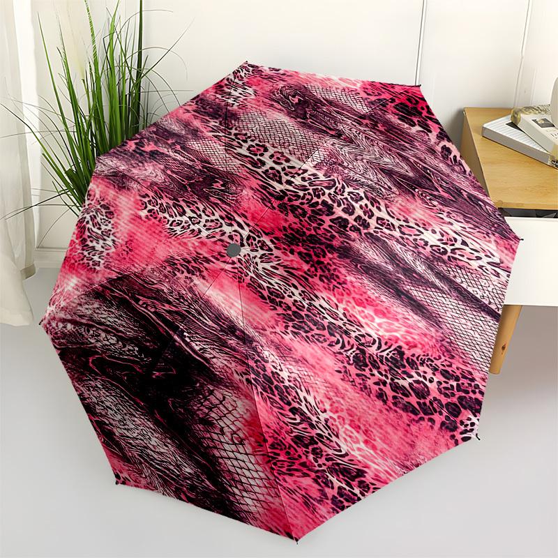 1pc Abstract Circular Pattern with Leopard Print and Mesh Overlay Umbrella with Plastic Handle,Suitable for All Seasons UmbrellaPT572