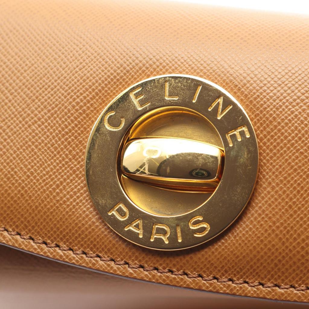 Used CELINE Turn lock Shoulder Bag leather Brown Used Women