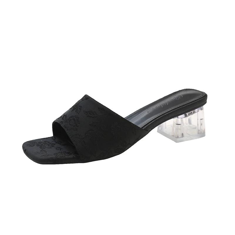 2026 Summer New Fashion Luxury Party Shoes for Women Sliders for Women Sexy Square Toe Heels for Woman Party Transparent Heels