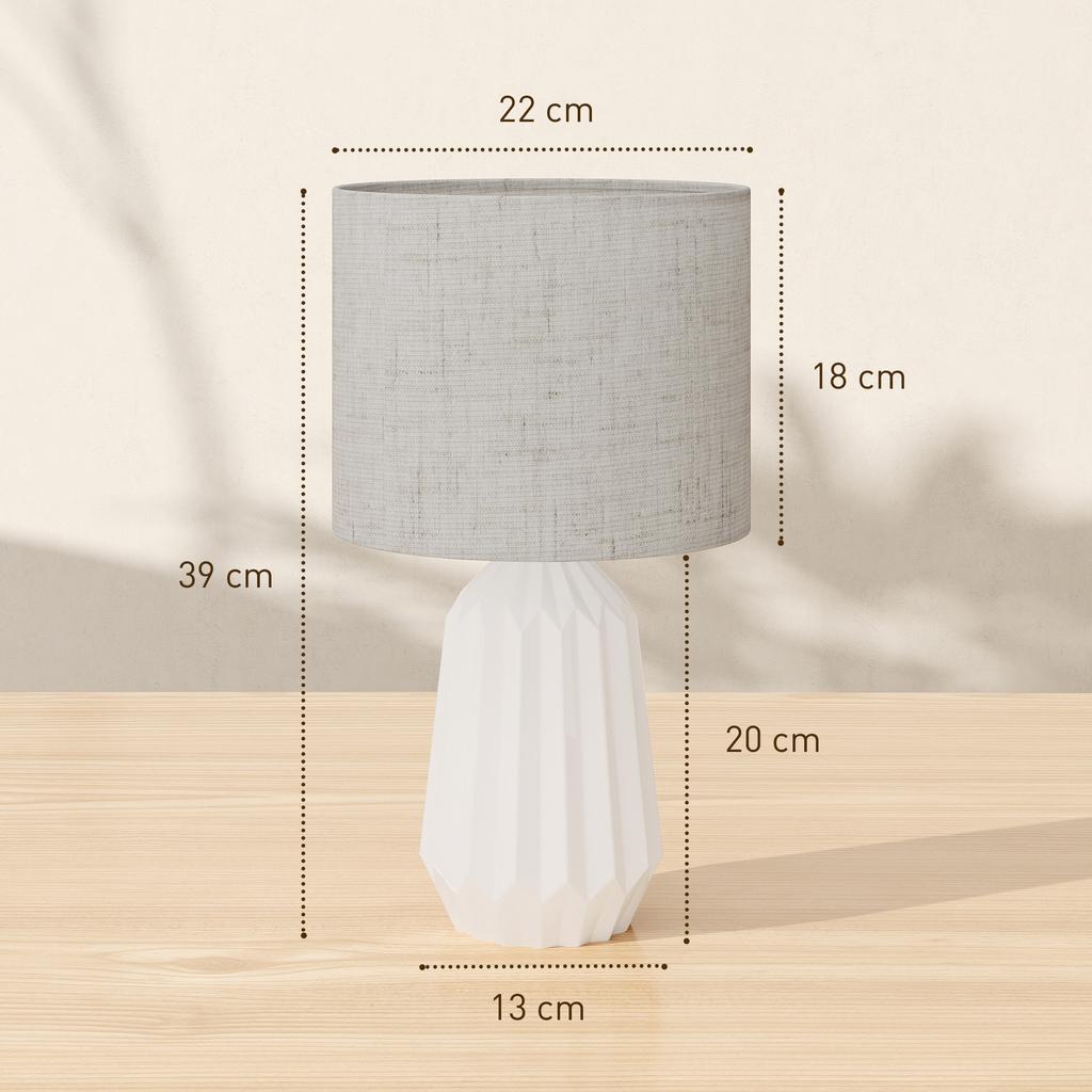 Retro Table Lamp, Ceramic Base, Linen Shade, 40W, White and Beige