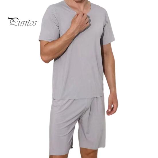 2 Teile/satz Männer Sport Trainingsanzug Rundhals Kurzarm T-shirt Elastische Taille Breite Bein Shorts Set Eis Seide Einfarbig Nachtwäsche Homewear