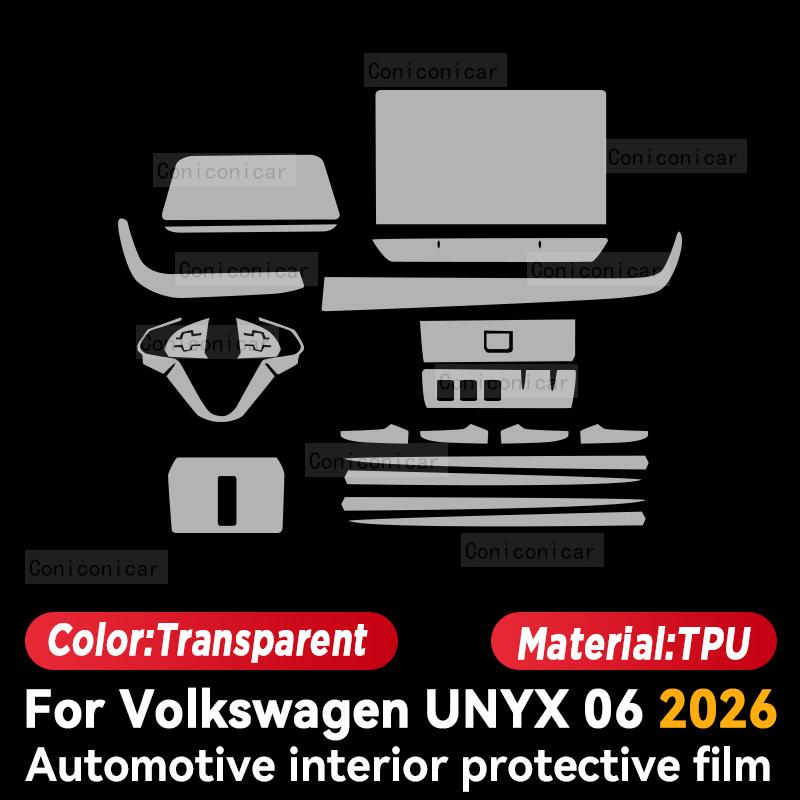 Für Volkswagen UNYX 06 2026 Auto Innenraum Mittelkonsole Transparente TPU Schutzfolie Kratzfest Reparatur Zubehör