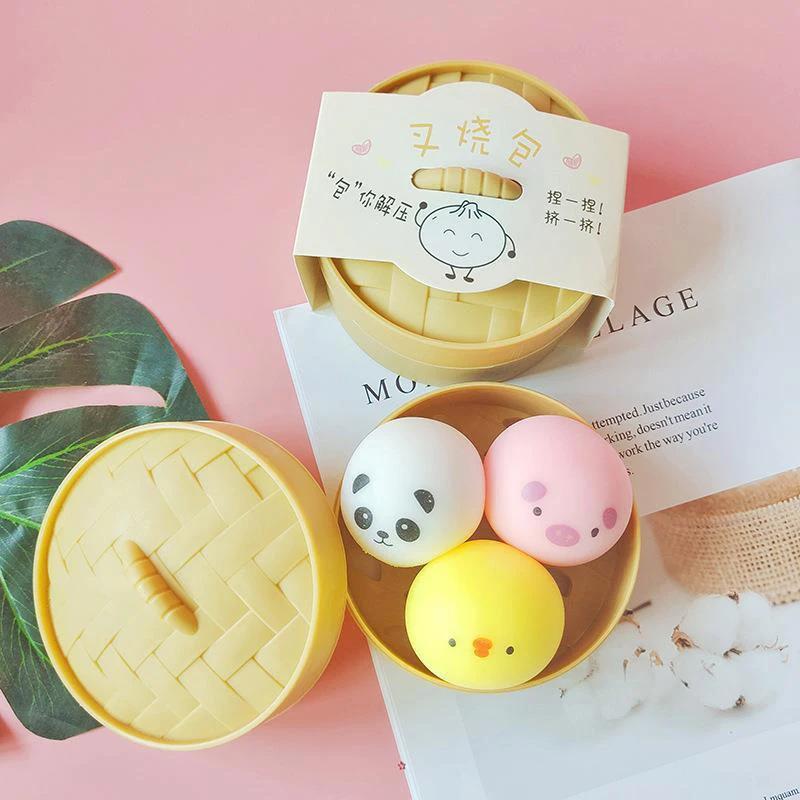 Chicken/Pig/Dog/Bear-Shape Dumpling Decor Steamed Stuff Bun Anti-Stress Ball Soft Slow Rebound Office Ultra-Soft Decompression