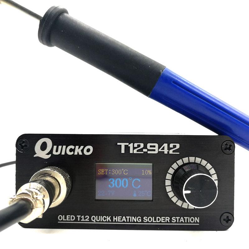 Portable QUICKO T12-942 OLED Soldering Station with 9501 Handle for Outdoor Use