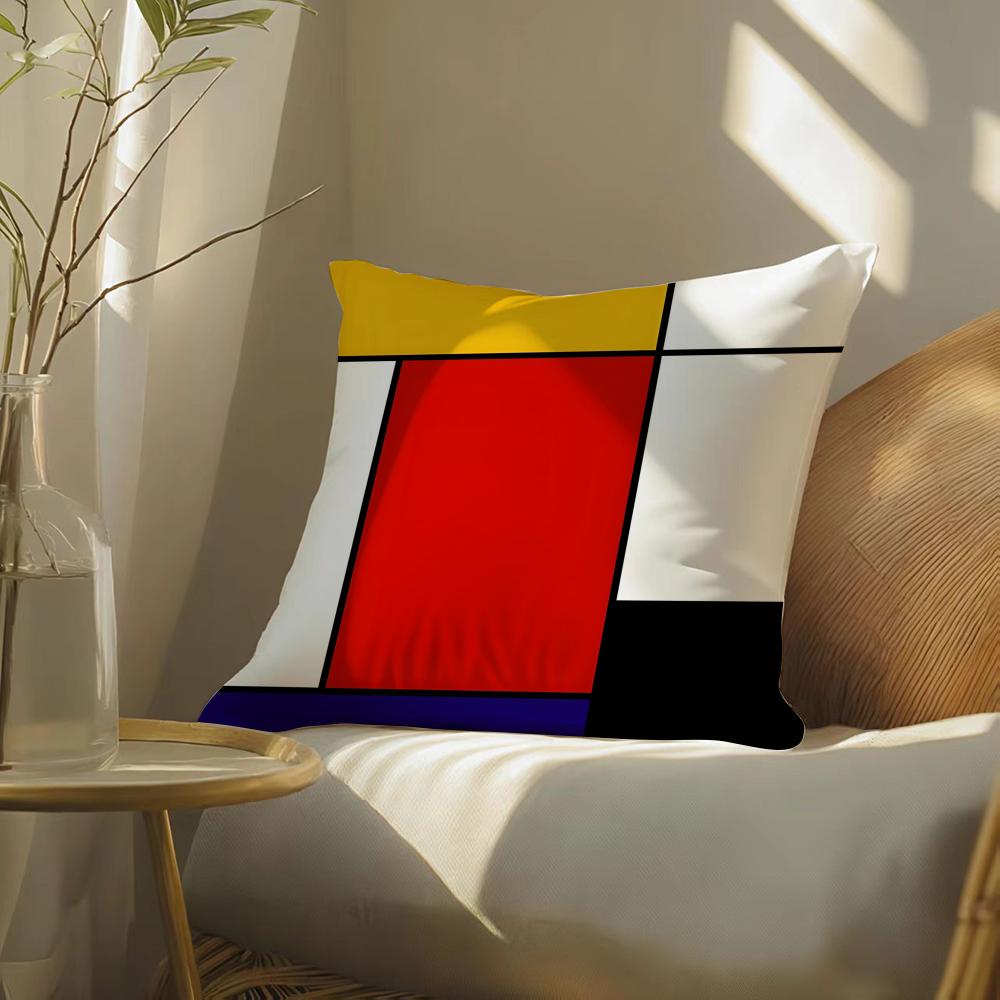 Abstract Painting P-Piet Mondrian Art Pillow Case Pattern Printed Pillowcase For Living Room Sofa Cushion Cover & Bedroom Decor