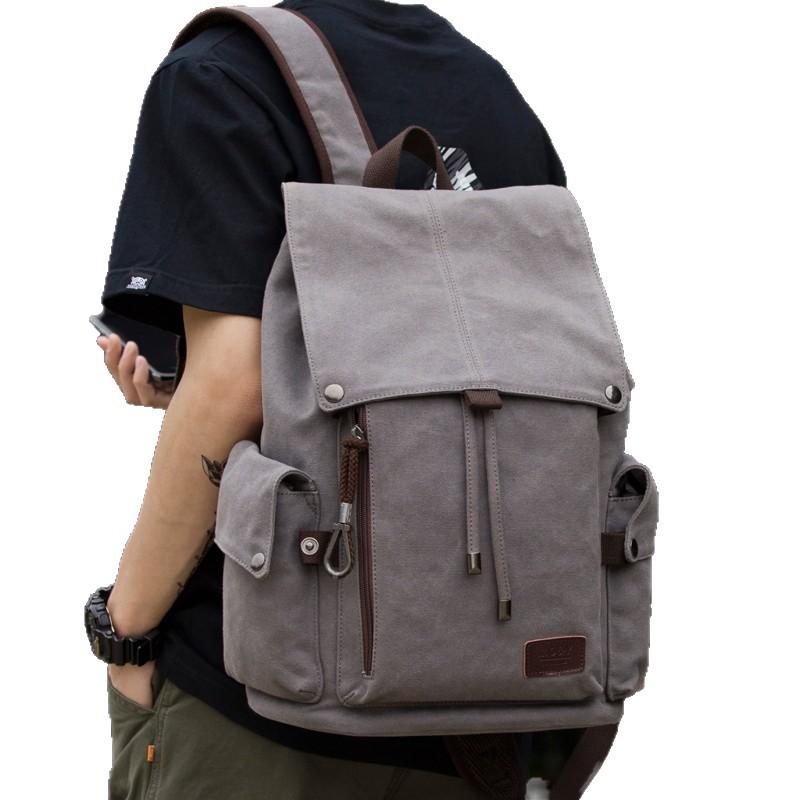 New Canvas Men's Trendy Backpack with Large Capacity for Middle School Students, Casual Travel Backpack