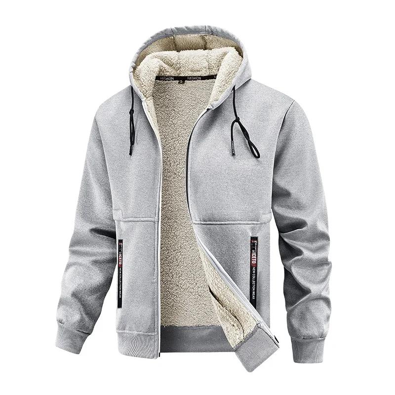 Herrenjacke Winter Fleece Verdicken Kapuzenjacken Männlich Langarm Mantel Lässig Reißverschluss Kapuzenpullover Streetwear Herrenmäntel