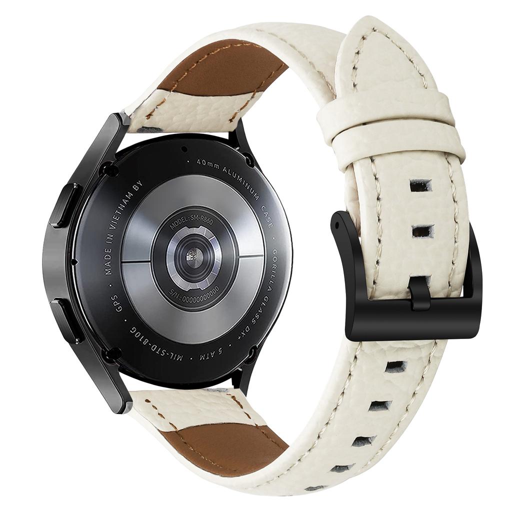 Litchi Textured Genuine Cow Leather Strap with Electroplated Buckle for Huami Amazfit Active 2 Square/Active 2/GTR Mini Pointed-End Watch Band