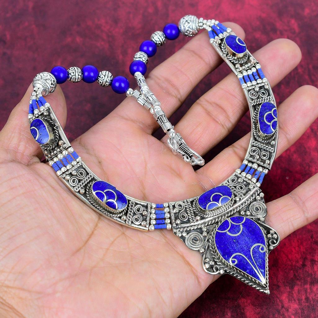 Lapis Lazuli Necklace Handmade Nepali Jewelry, 925 Solid Sterling Silver Necklace Designer Gemstone Jewelry Necklace Gift For Mom