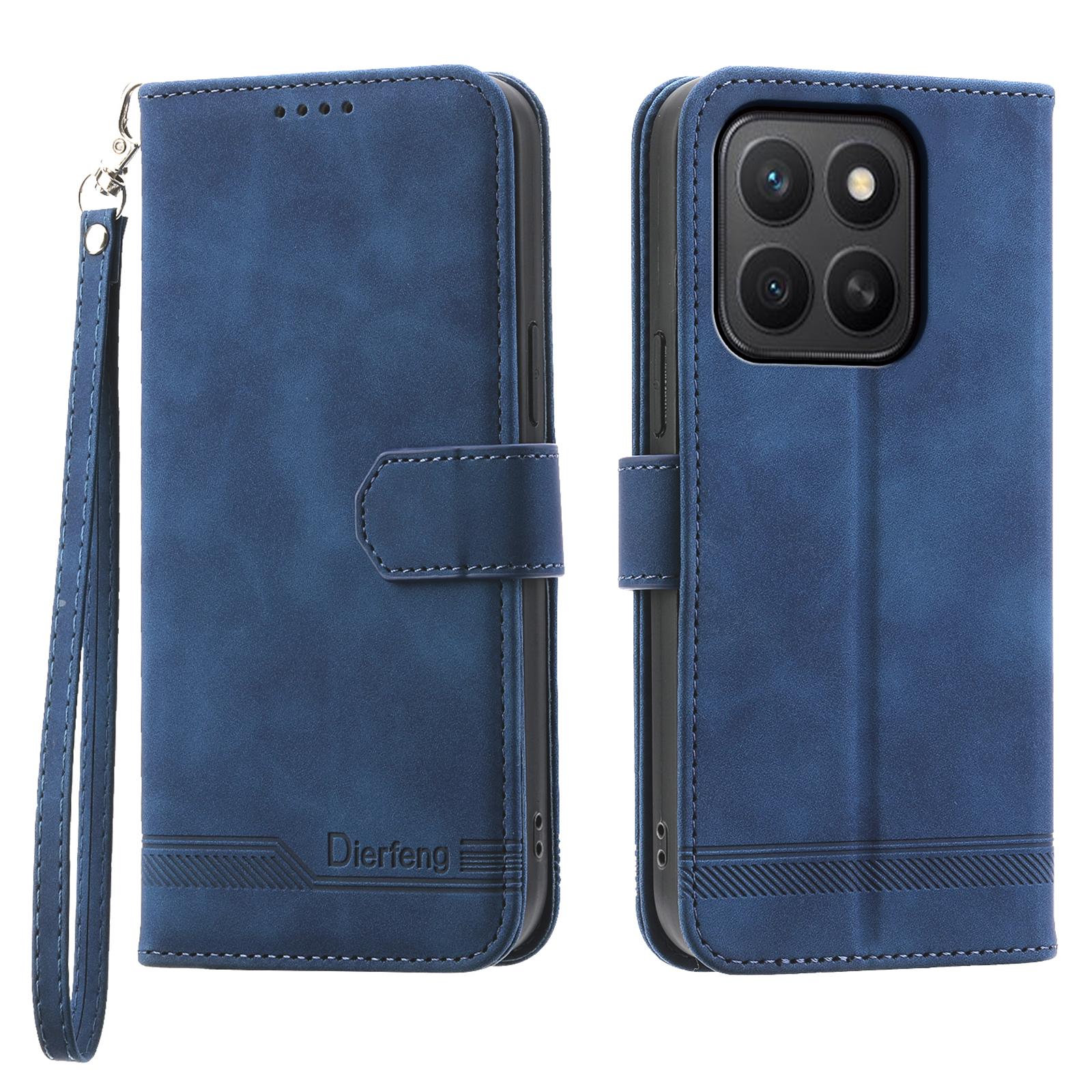 

DIERFENG DF-03 For Honor X8c 4G Case Lines Imprint Wallet Leather Phone Cover Blue