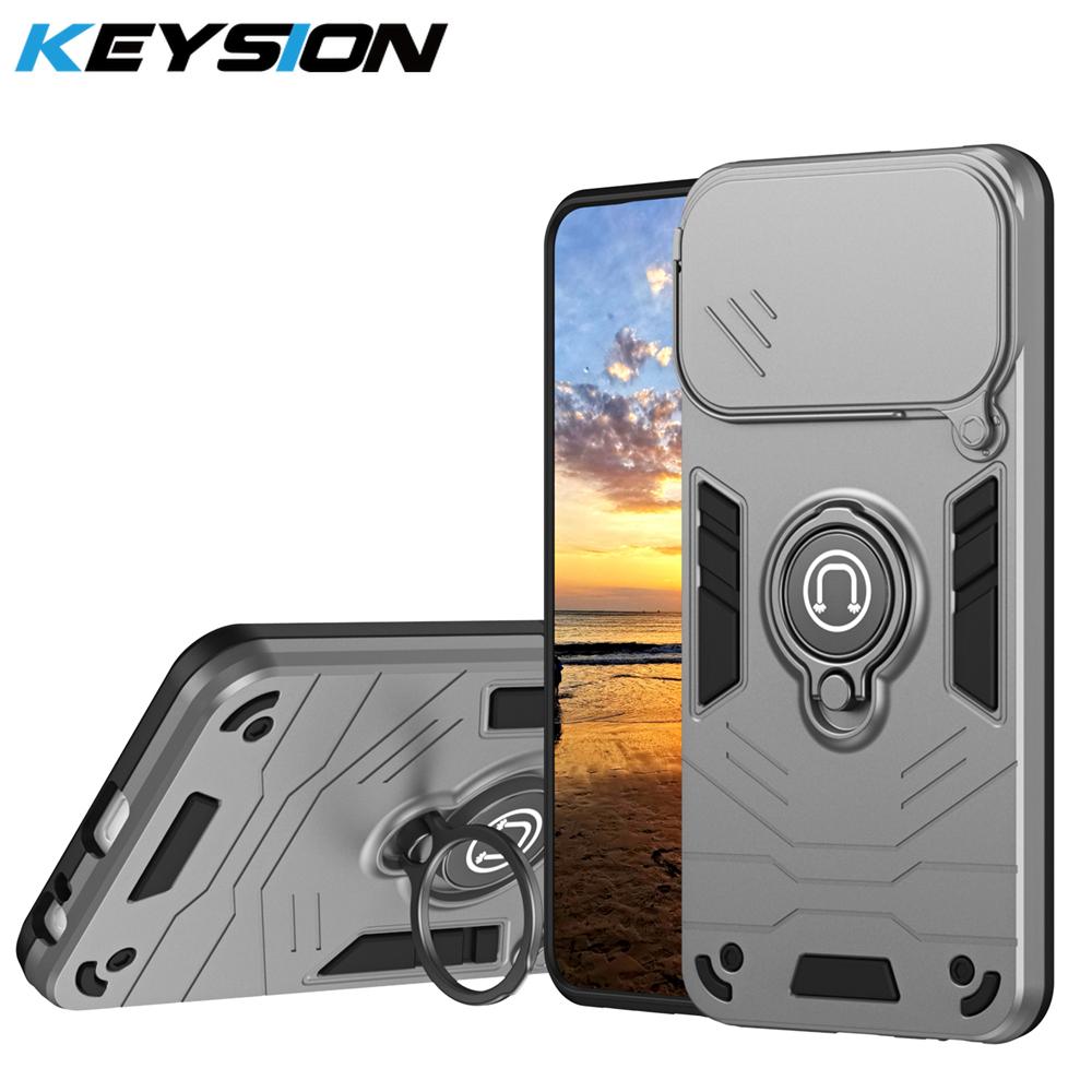 

KEYSION Shockproof Armor Case for Infinix Hot 60i 5G Silicone+PC Camera Lens Protection Ring Stand Phone Cover for Hot 60i 5G for Infinix Hot 60i 5G сірий