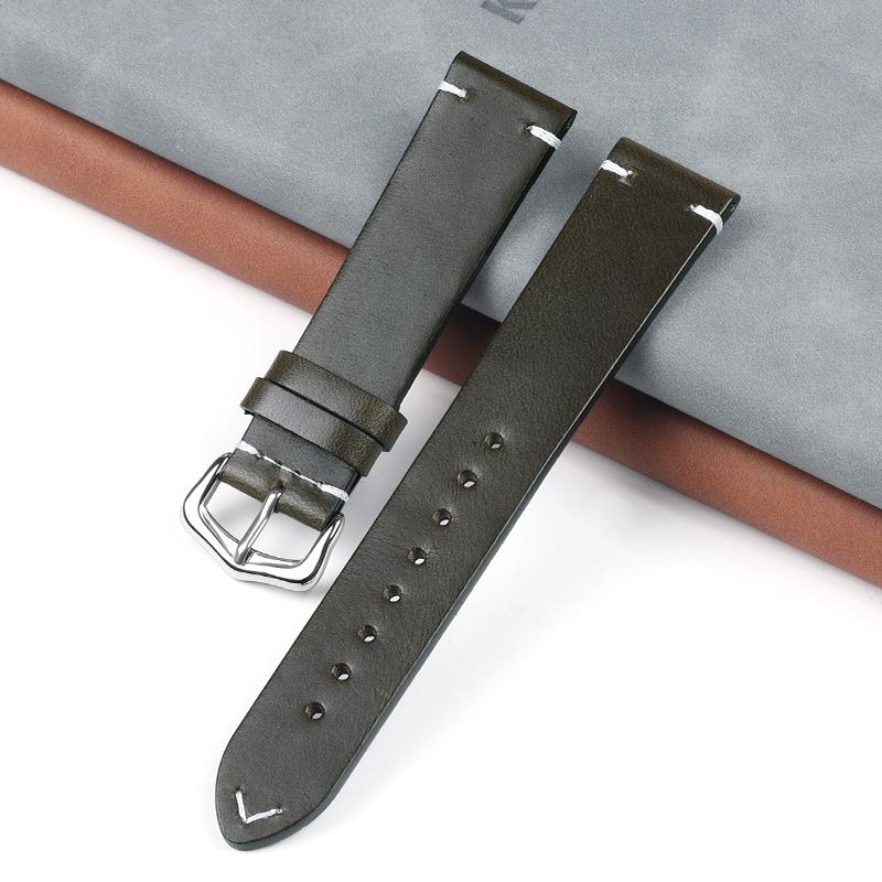 

Винтажный ремешок для часов из натуральной кожи с масляной восковой обработкой 18 мм 19 мм 20 мм 22 мм коричневый черный ремешки для часов браслет для Samsung Galaxy Watch 18mm зелёный