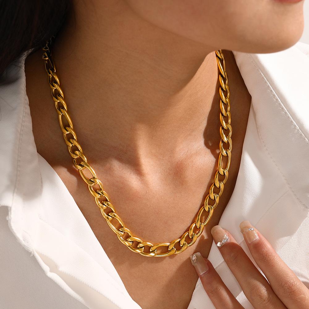 European and American Fashion Niche Design Stainless Steel Necklace Popular Real Gold Electroplated Cuban Chain Women's Necklace