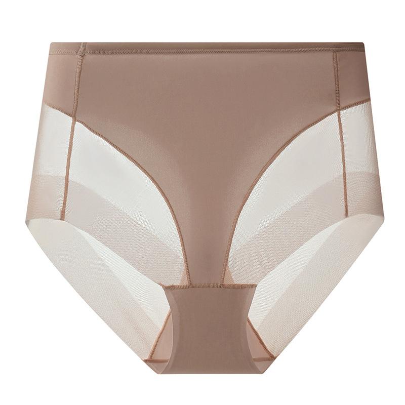 High Waist Ice Silk Mesh Patchwork Breathable Soft Tummy Control Hip Lifting Slim Shapewear Briefs