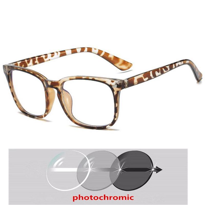 Women Men Sun Photochromic Gray Square Diopter Glasses 0 -0.5 -0.75 To -6.0 Vintage Computer Anti Blue Rays Short-Sight Eyewear
