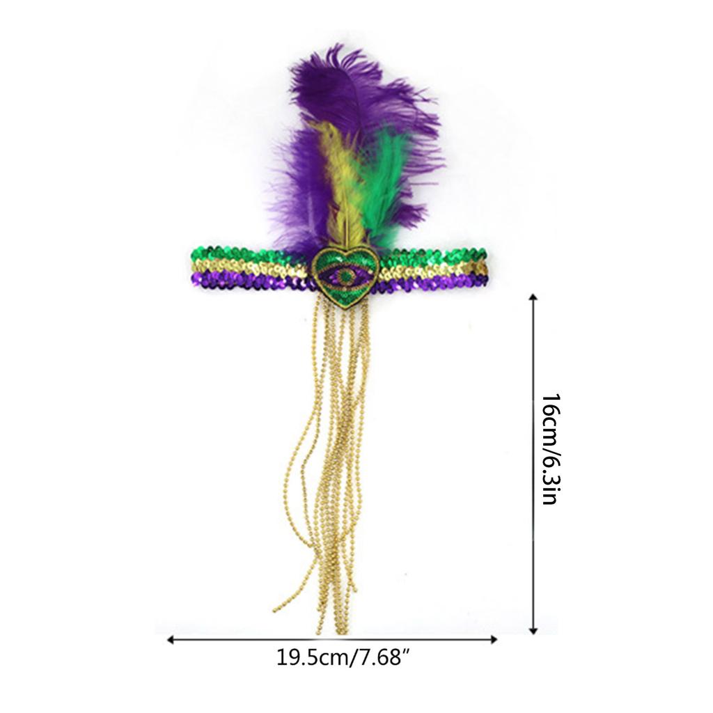 Mardi Gras Costume Sequins Headband for Carnival Party Festival Props Feather Hairband Friend Gathering Props Headdress