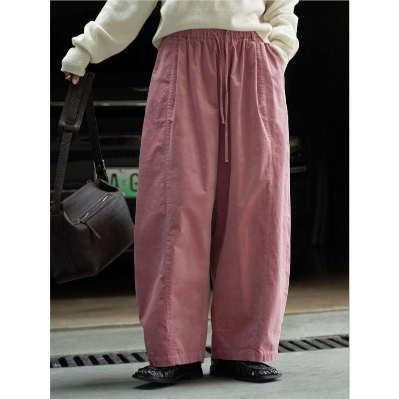 Johnature Podzim Zima Jednoduché Strečové Ležérní Kalhoty v Korejském stylu Volné s Elastickým Pasem a Širokými Nohavicemi pro Ženy