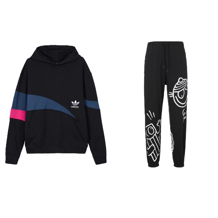

Adidas Color Block Logo Hoodie Long Sleeve Cartoon Graffiti Cuffed Sweatpants Casual Sports Suit Men sweat suit Black H46695+-IA6399_20240825142858 S