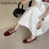 Fashion SUOJIALUN New Brand Women Flat Shoes Fashion Round Toe Shallow Ladies Elegant Mary Jane Shoes Soft Flat Dress Ballerinas Shoes