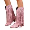 Autumn Fashion Women PU Plus Size Shoes for Women 36-43 Mid-calf Platform Tassel Pointed Toe Boots Casual Daily Footwear