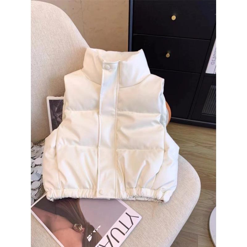 Leather simple down cotton clothes vest women's autumn and winter new student small stand-up collar solid color coat