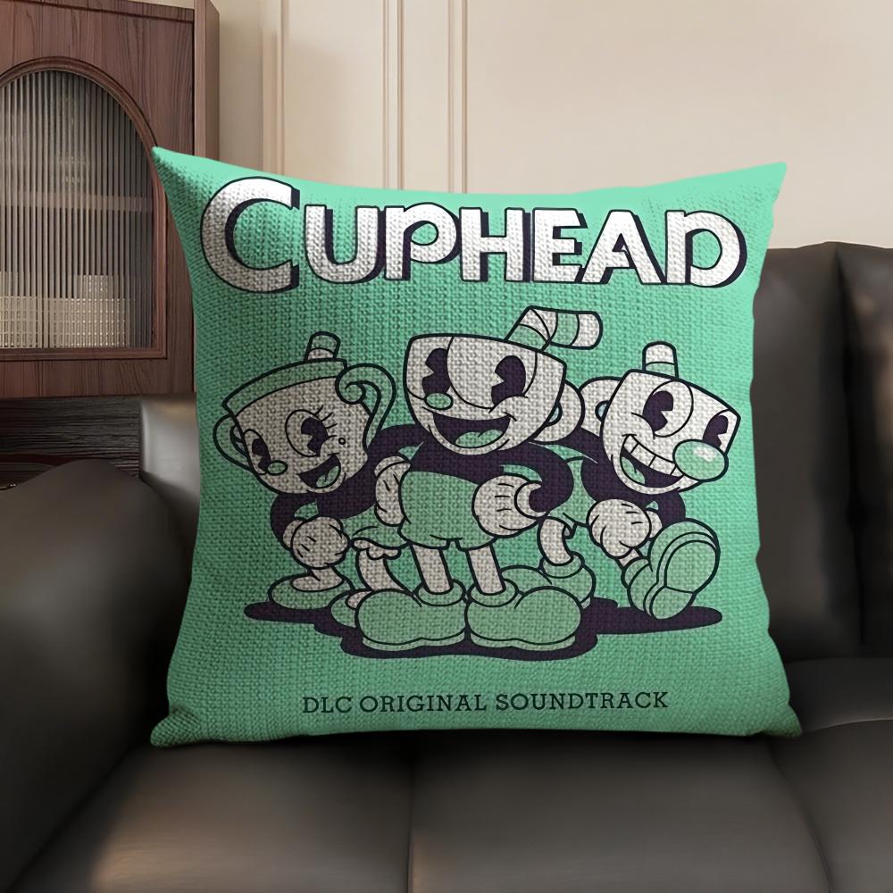 Classic Game CCuphead Cute Cushion Cover Natural Linen Organic Fabric DoubleSided Printing Sofa Home Decor Gift Pillow Case