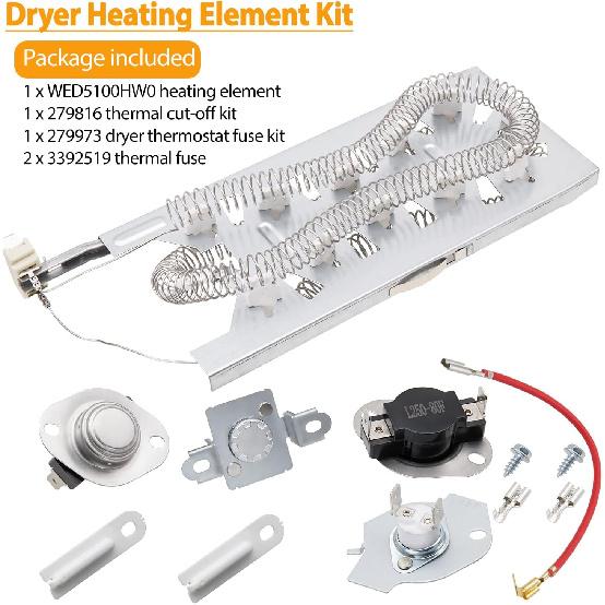 Dryer Heating Element Kit by SupHomie - Compatible with Whirlpool Dryers WED5100HW0 WED5100HW1 WED5100HW2 WED5100HW3 WED5100HC0 WED5100HC1 WED5100HC2