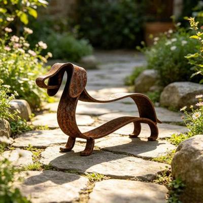 Figurki Ogrodowe Jamnika Rustykalna Metalowa Rzeźba, Minimalistyczna Rysunkowa Żelazna Figurka Psa, Vintage Figurki Małych Zwierząt Figurka Jamnika na Stół