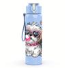 1PC Pink Heart Poodle Dog Graphic,750ml Color Plastic Sports Water Bottle,Leakproof Flip Straw Lid,Suitable for Sports Office Home Use
