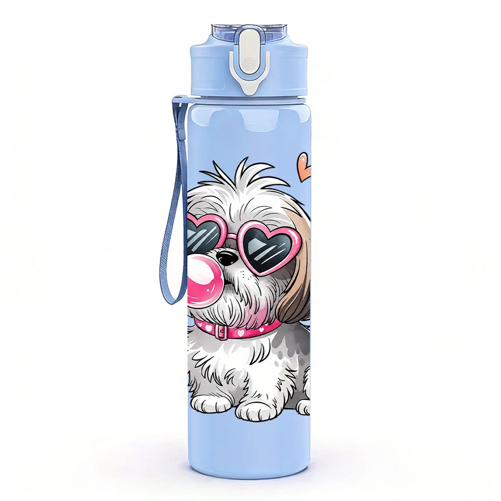 1PC Pink Heart Poodle Dog Graphic,750ml Color Plastic Sports Water Bottle,Leakproof Flip Straw Lid,Suitable for Sports Office Home Use