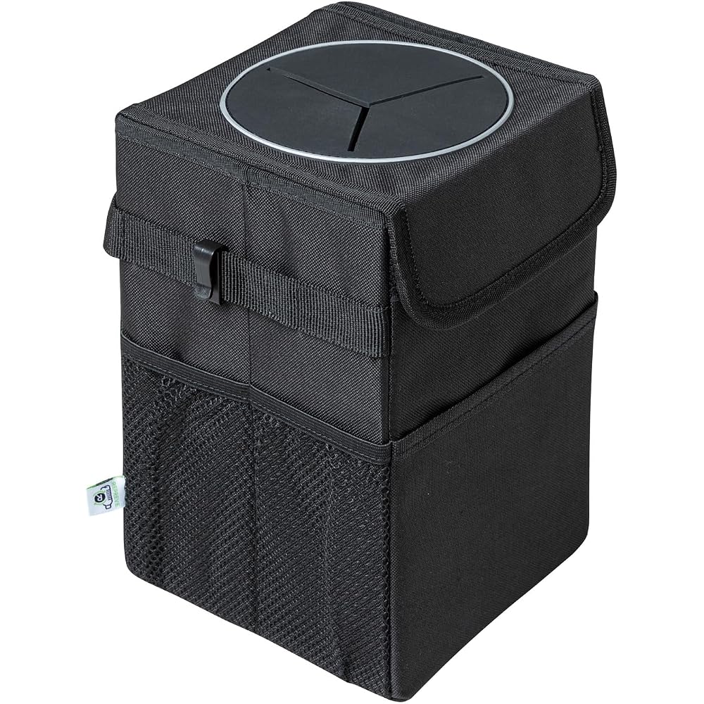 BONFORM Repreve Multifunctional Dustbin, Black, Waterproof Material, Pocket, Belt, Hook, Recycled Polyester Fiber, Trash Can, Repreve 7254-72BK