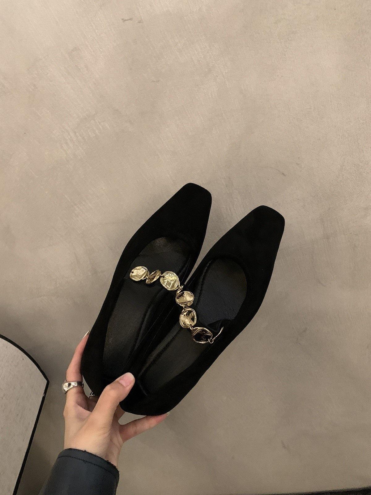French thick heel single shoes 2025 new evening shoes soft-soled ballet shoes with Mary Jane shoes 35