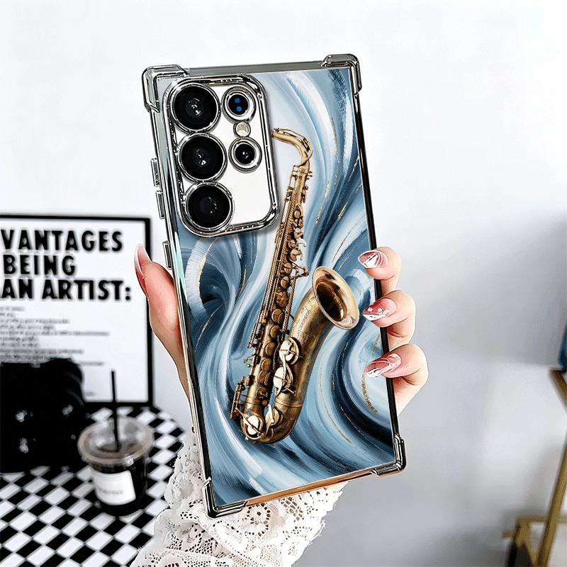 Saxophone Instrument Music Plating Phone Case For Samsung Galaxy S24 S25 FE S26 Edge S23 Ultra S22 S21 Plus S20 Anti-Fall Airaba