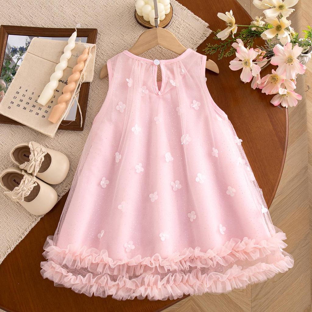 Baby Girl Summer Sleeveless Floral Mesh Dress (0-3 Years)
