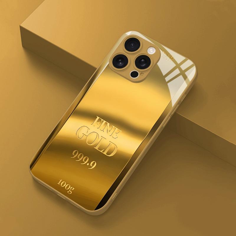 Goldbarren-Muster Gold-Metallic-Lack Glas-Handyhülle Für iPhone 17 Pro Max 11 12 13 14 15 16 Pro 15 Plus 17 Air 16E Hülle