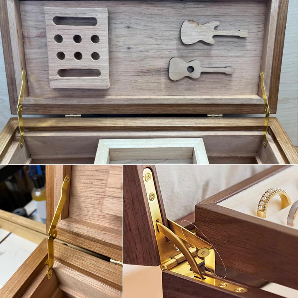 Set Of 6 Gold Metal Lid Support Hinges Elegant Gold Folding Hinges Suitable for Furniture Cabinet & Jewelry Box Decors