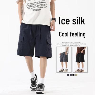 Men's Casual Elastic Waist Straight Fit Cargo Shorts