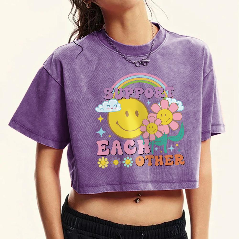 

Поддерживайте друг друга Принт Радужные цветы Выстиранная футболка Женская Летняя Хлопковая Майка Мода Фитнес Футболки Футболка XL