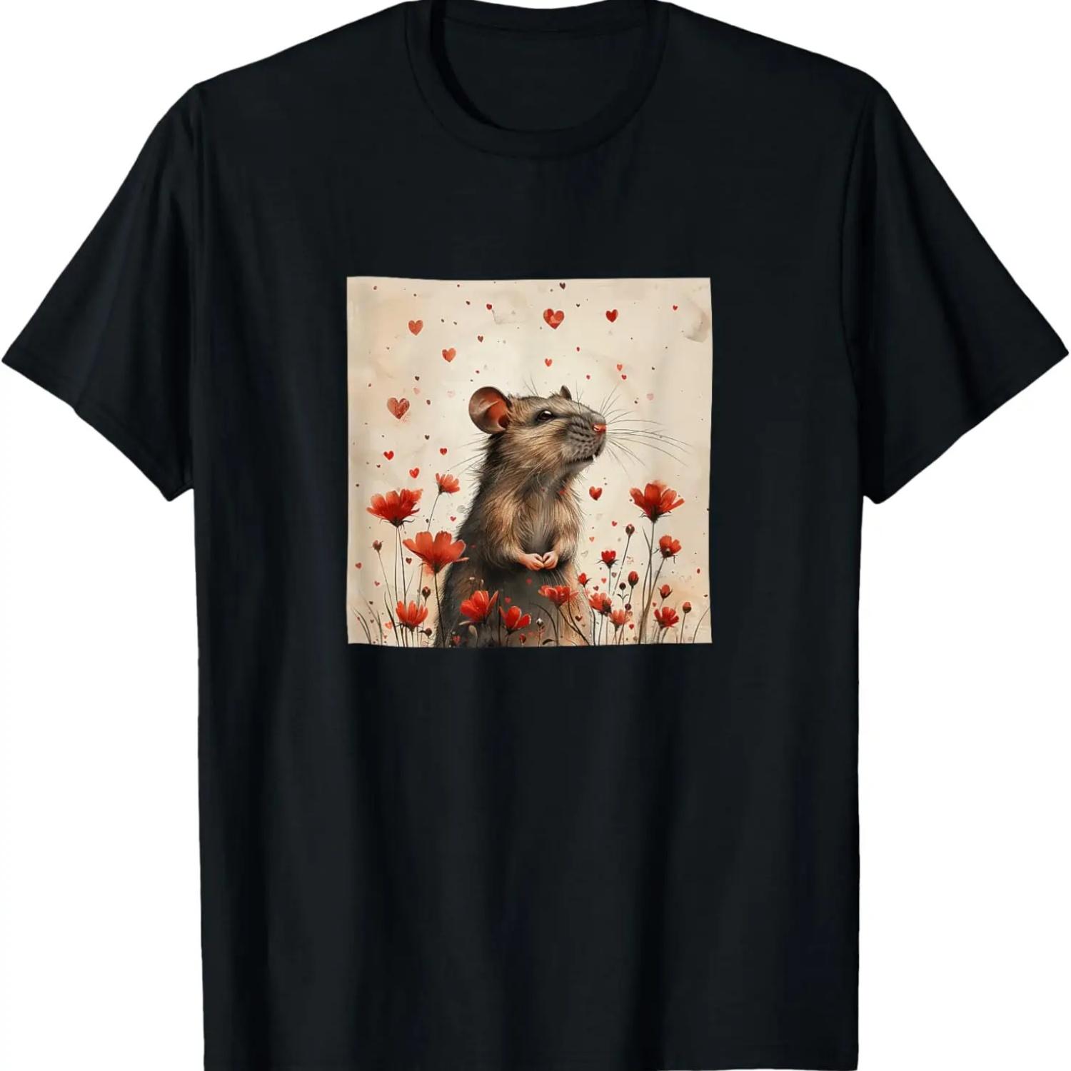 

Rat Flowers With Hearts Around Boho Style Graphic T-Shirt S чёрный