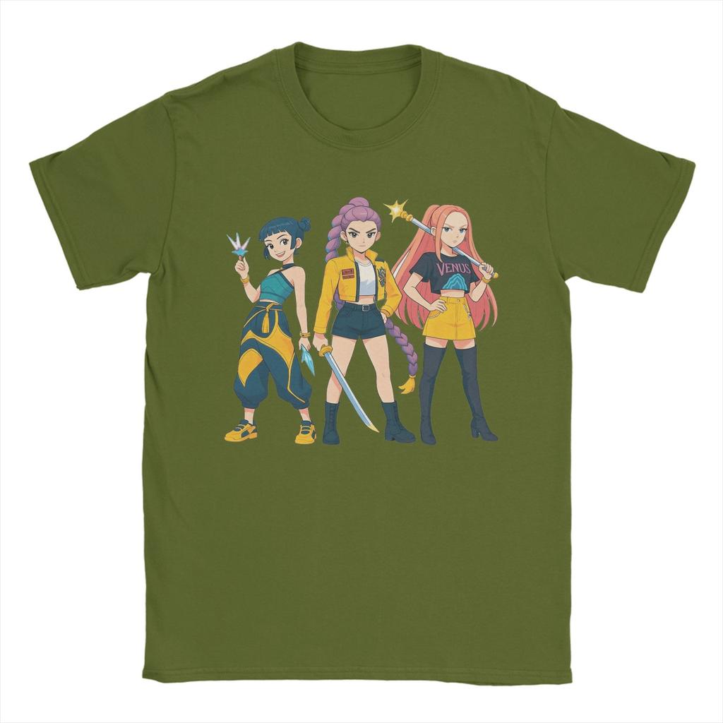 Cool Kpop Demon Hunters Movies Huntrix Girls Rumi Zoey Mira T-Shirt Men Cotton T Shirt  Short Sleeve Tee Shirt Unique Clothes