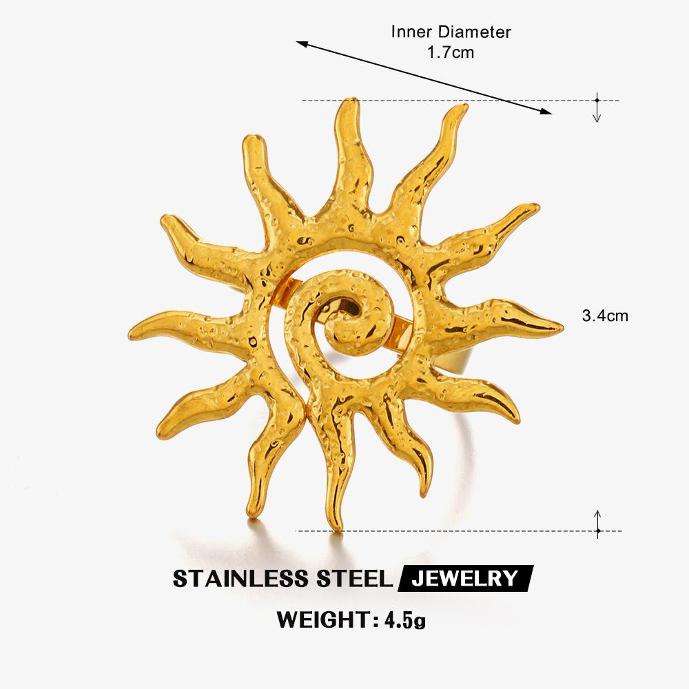 Vintage Chic Sun Shaped Pendant Necklace Earrings Stainless Steel Ring Fashion Jewlery Accessories Gift