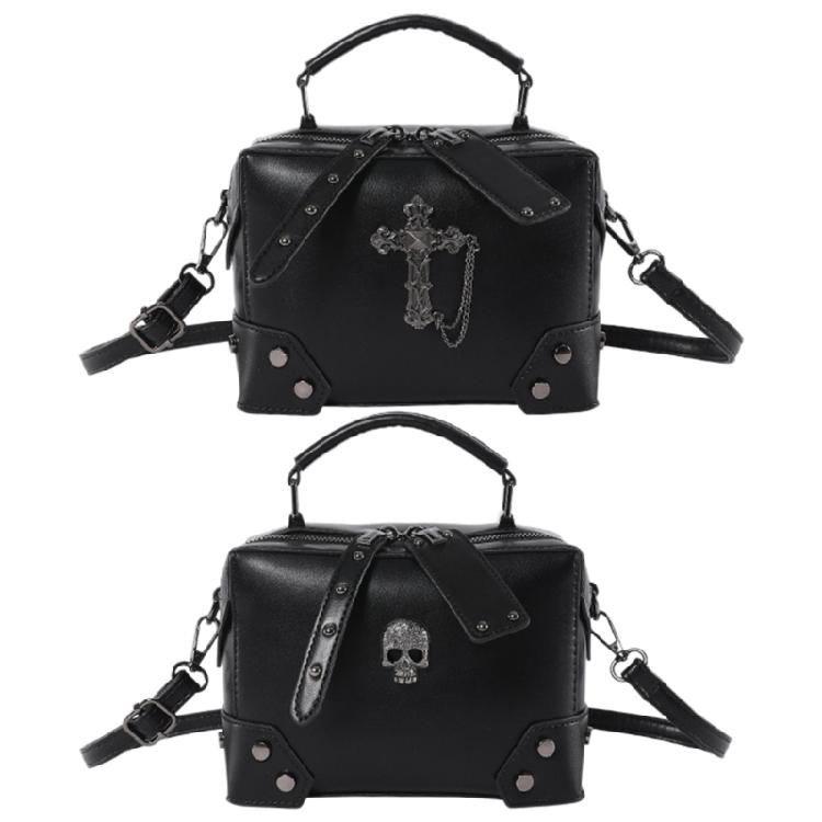 Women Shoulder Crossbody Bag Gothic Skull Crosses PU Leather Top Handle Handbag