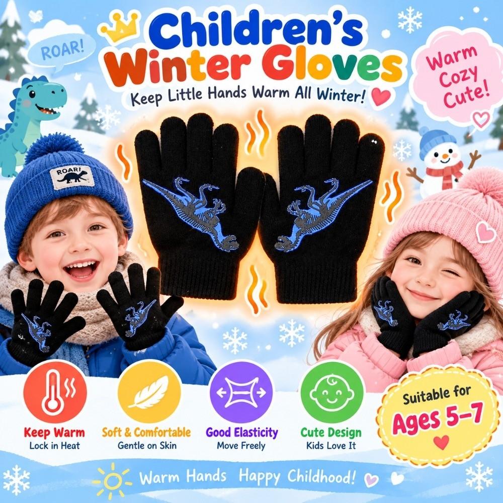 Cartoon Print Children Winter Warm Gloves Full Finger Thermal Gloves  Outdoor Play