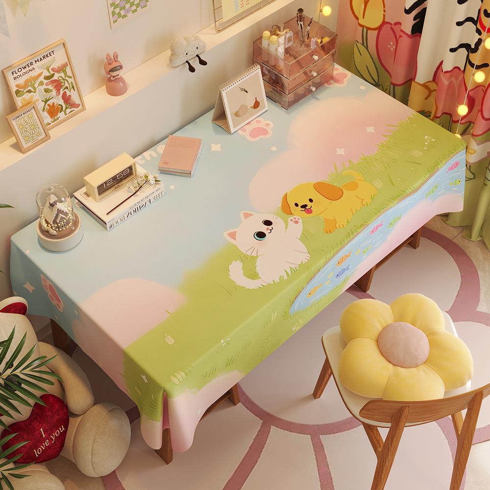 Cream Cute Light Luxury Fabric Student Desk Atmosphere Full Of Tablecloth Household Long Table Atmosphere Flannel Cover