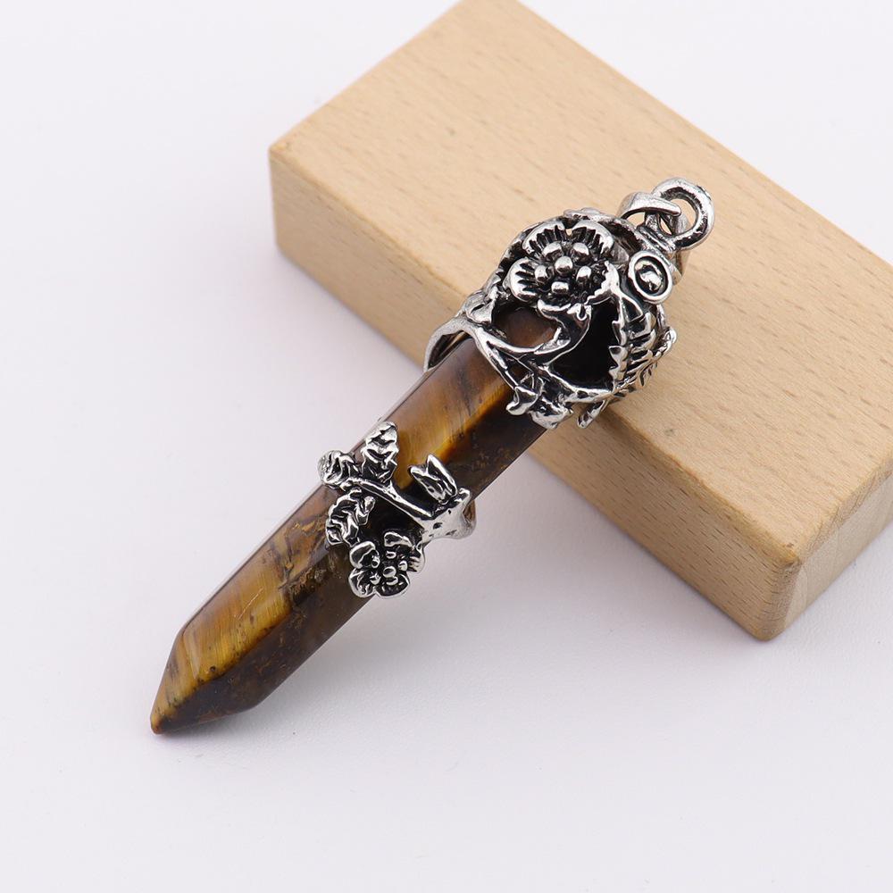 Natural Stone Hexagonal Crystal Pendant Necklace - Rose Plum Blossom