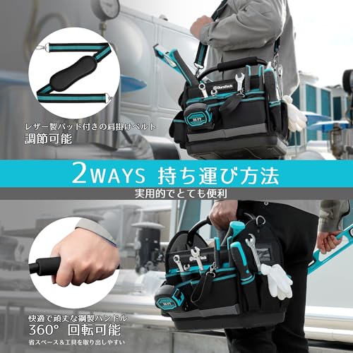 DURATECH Multifunctional Tool Bag, Tool Storage Bag, 900D Oxford Cloth with Adjustable Shoulder Strap and Steel Handle, Large Capacity, for Maintenanc