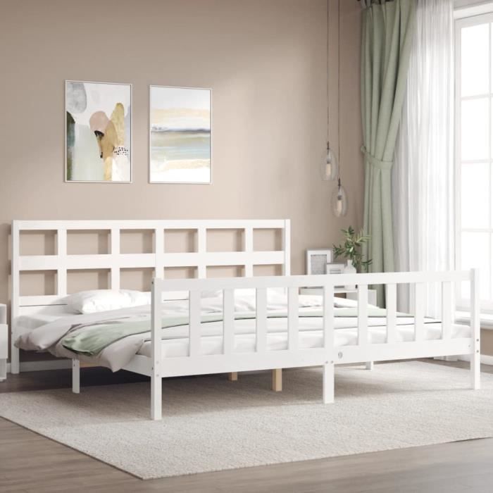 VidaXL Cadre de lit avec tête de lit blanc 200x200 cm bois massif 3193032