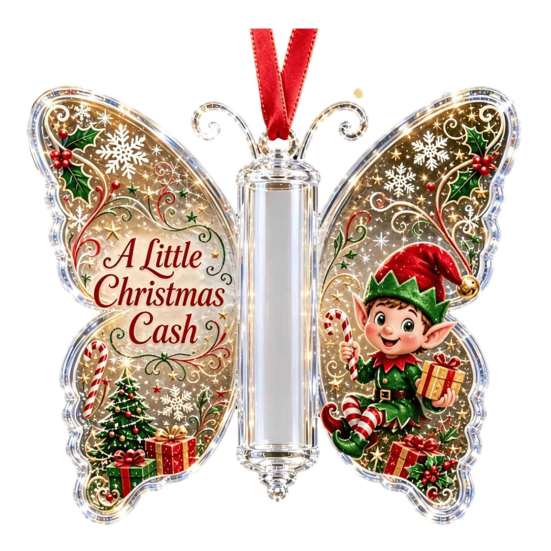 Weihnachtsbaum-Hänge-Dekoration Bargeld-Geschenk-Schmuckstück, Acryl-Schmetterling Geldhalter mit Eingebaut?in Ornament für durchsichtiges Fach, Weihnachtsbaum,